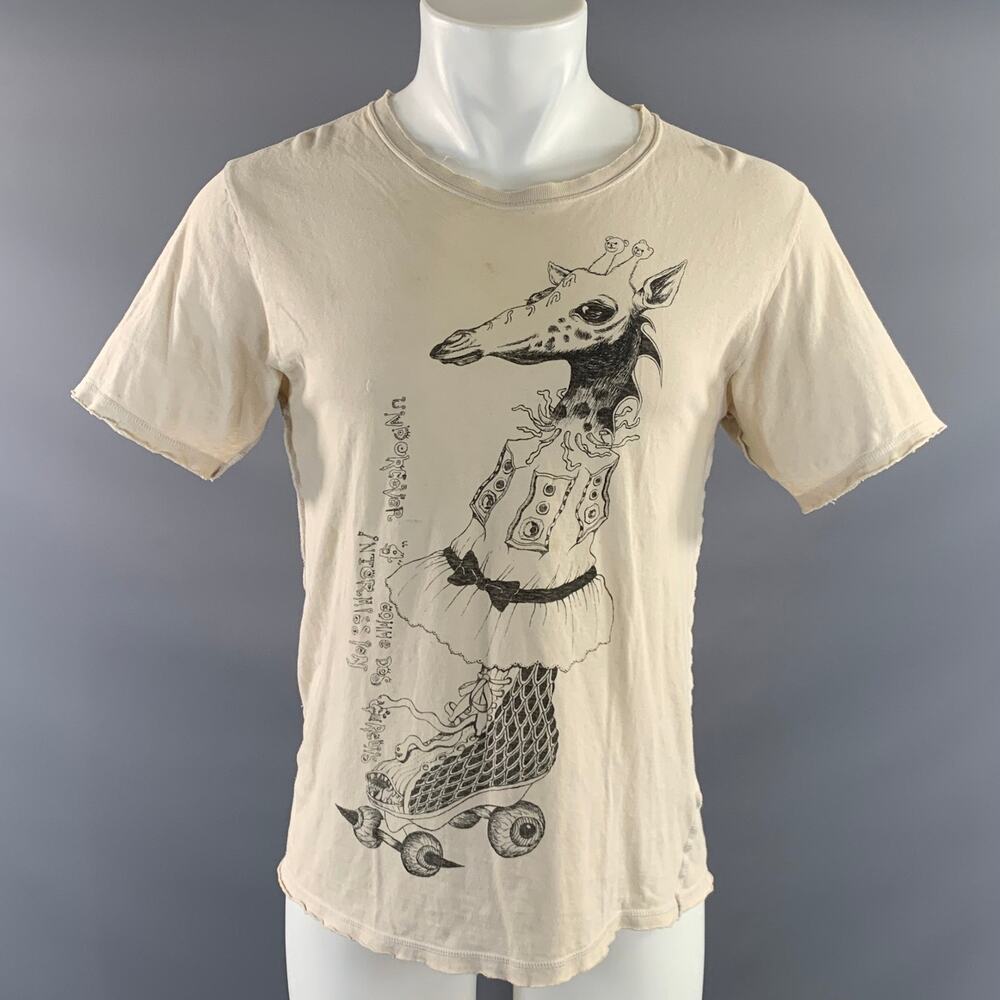 UNDERCOVERISM Size M Beige Black Giraffe Cotton Crew Neck T shirt